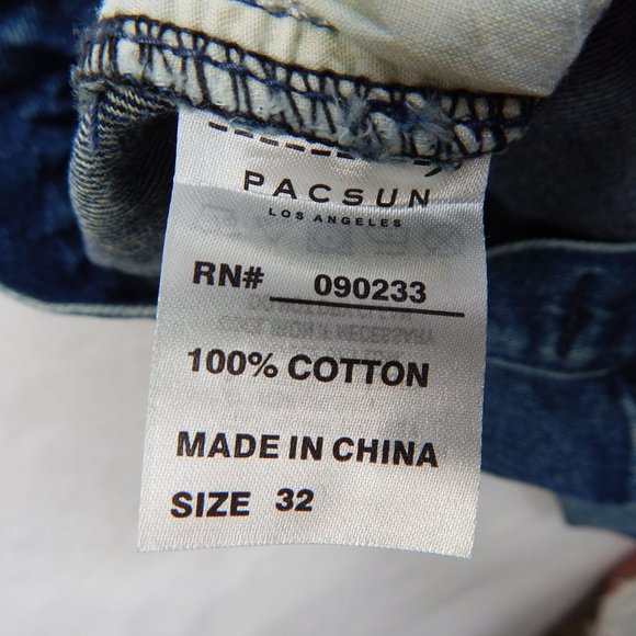 PacSun Skinny Cut Off Ribbed Denim Jean Shorts Medium Indigo Size 32 - Picture 8 of 9